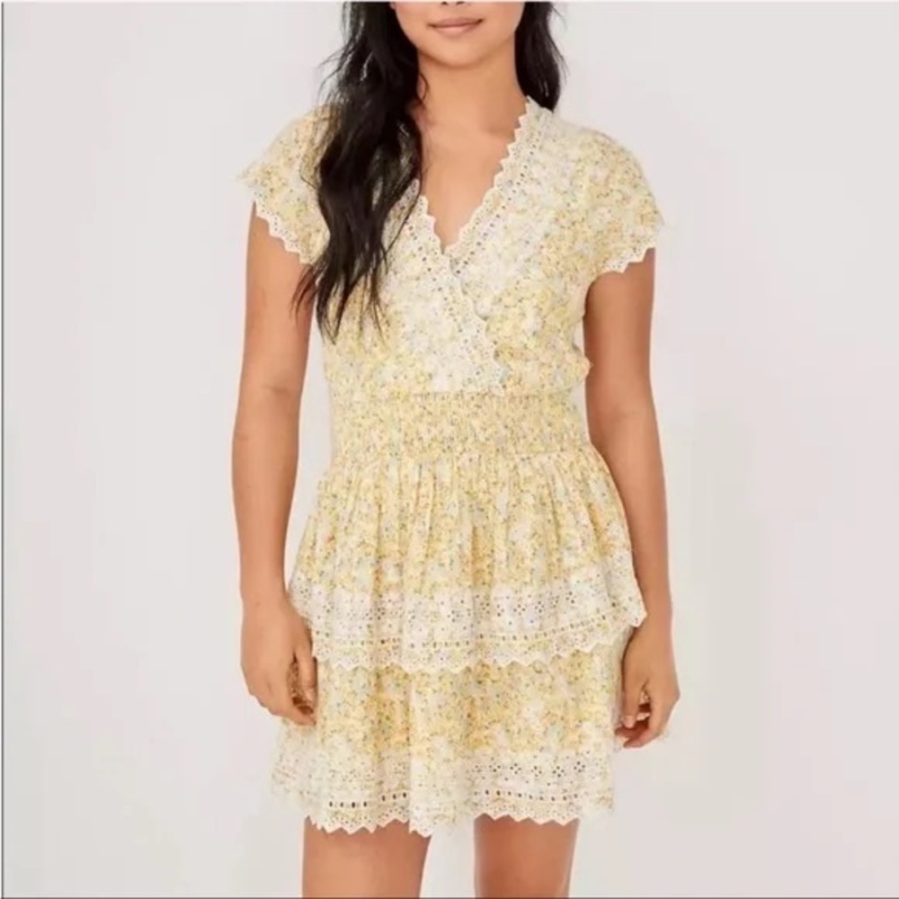 American Eagle Outfitters Yellow Flutter Sleeve Mini Dress
